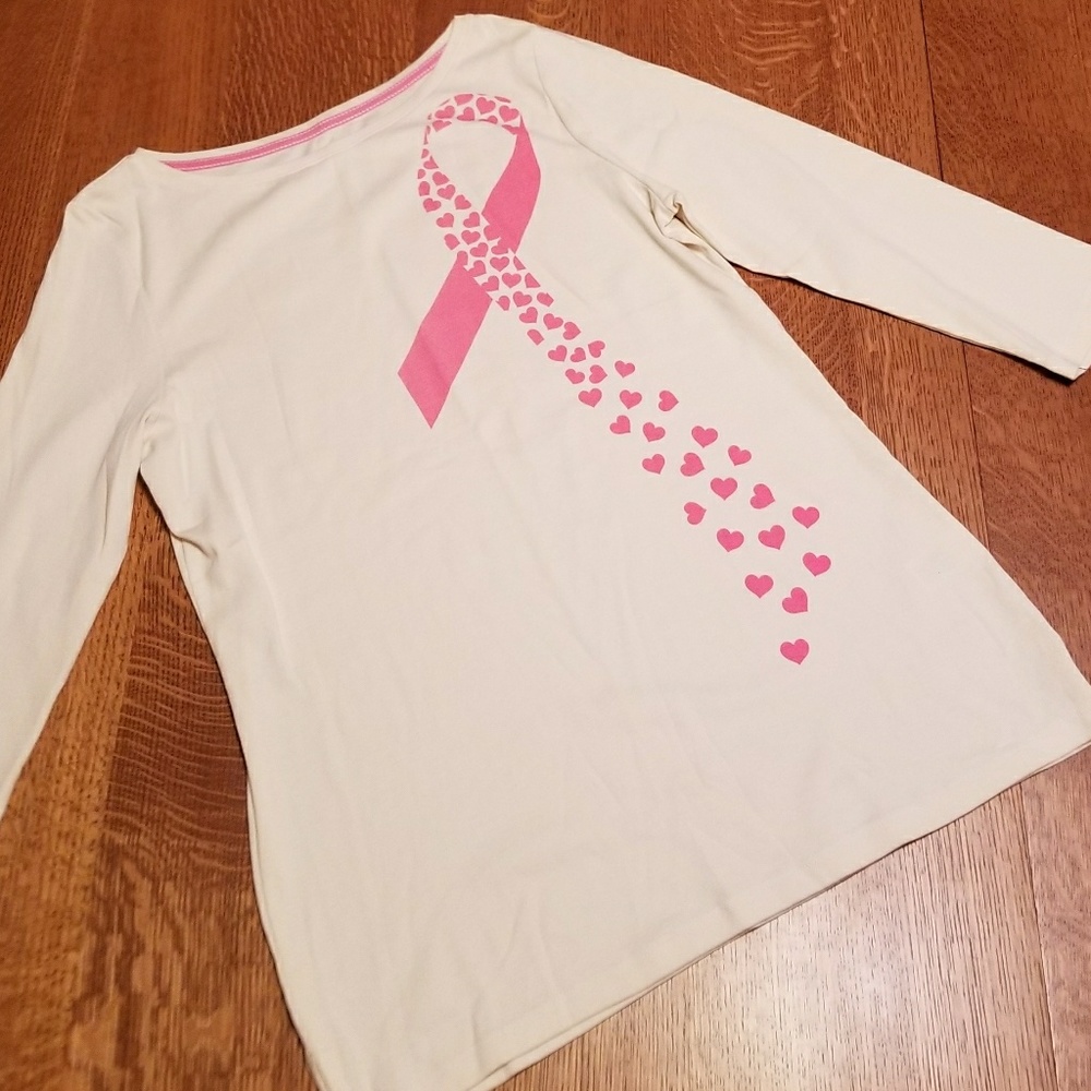 Talbots ivory 3/4 sleeve awareness ribbon tee - Picture 3 of 5